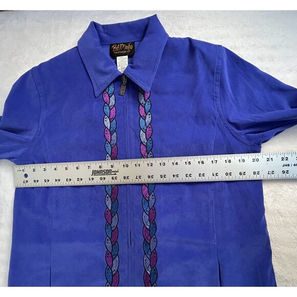 Vintage Bob Mackie Wearable Art Womens Small Blue Embroidered Braids Zip Jacket - Picture 7 of 9